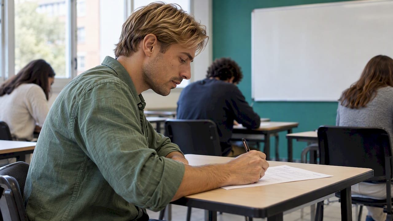 Estudiante haciendo un simulacro de examen de inglés